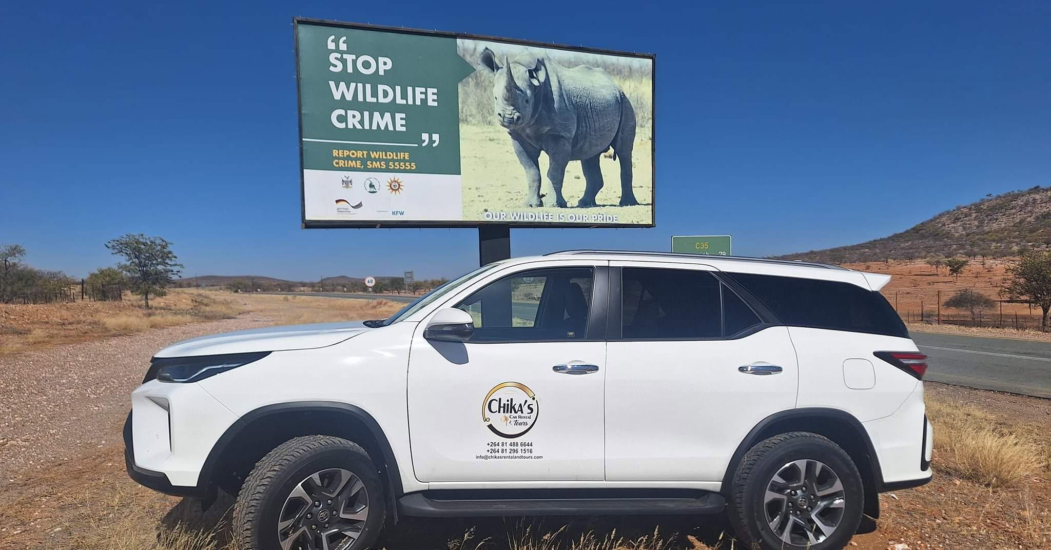 Chika's Fortuner in the Namibian bush